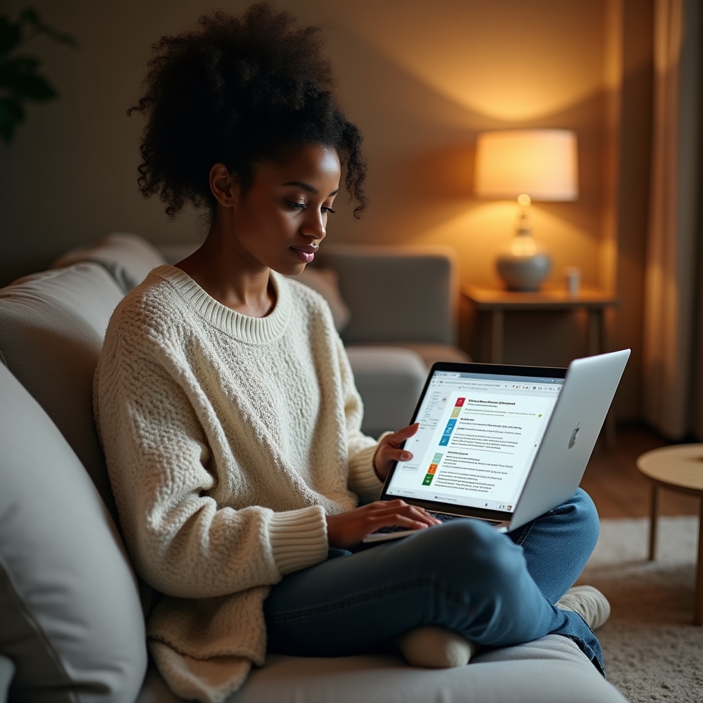 Interfaccia della piattaforma educativa su laptop in ambiente domestico moderno e luminoso